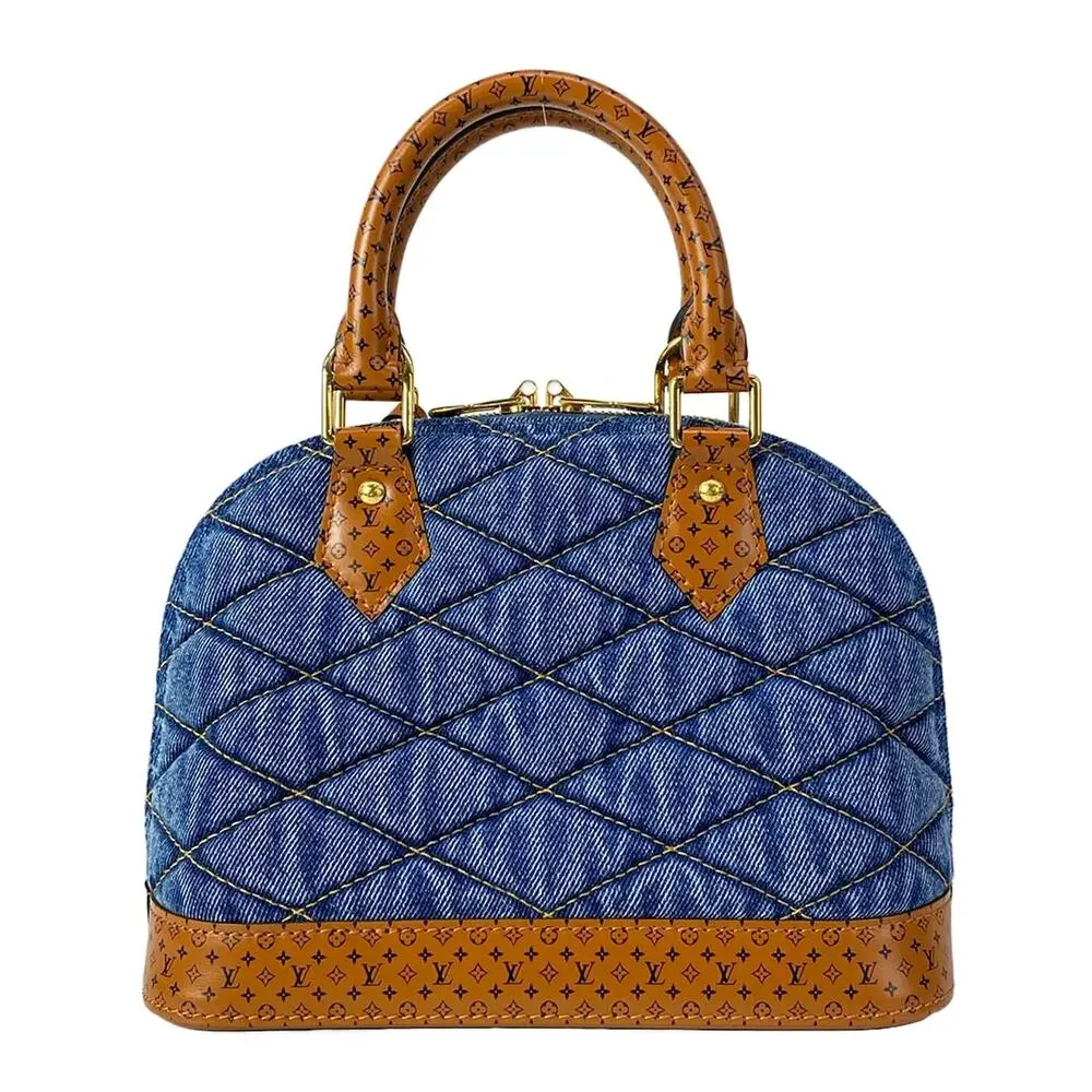 Louis Vuitton Alma BB Martage Handbag M55048 Navy Blue Brown Denim Calf Leather